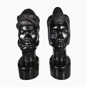 African Artist, Sculptures, 1950, Ebony, Set of 2