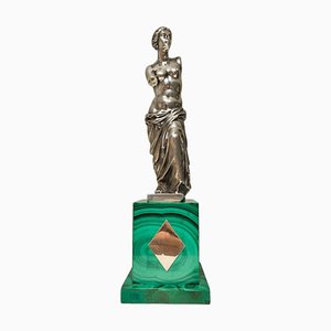 Sculpture de Vénus, 20ème Siècle, Argent sur Socle en Malachite