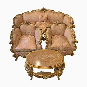 Mesa, sillones y sofá franceses, finales del siglo XIX. Juego de 4