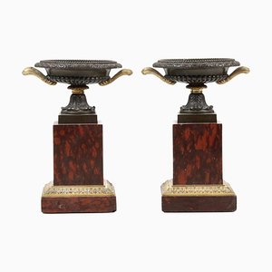 19th Century Vases in Bronze and Red Marble, France, Set of 2