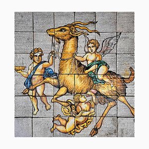 End 19th Century Panel of Majolica Tiles with Goat and Putti