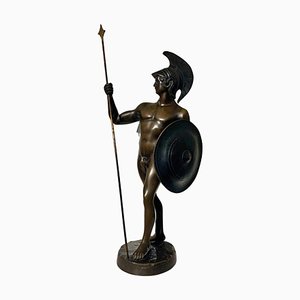 Sculpture en Bronze Italienne Guerrier Grec avec Lance et Bouclier