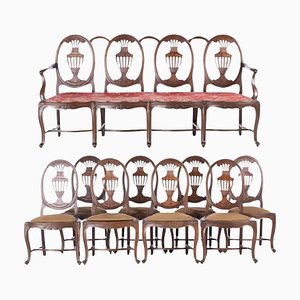 18th Century Portuguese Chairs and Sofa in Oilwood, Set of 9