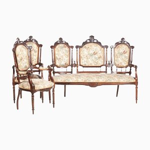 19th Century Portuguese Sofa and Armchairs, Set of 3