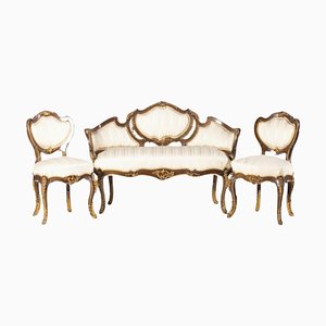 Sofá francés y sillas Luis XV, siglo XIX. Juego de 3
