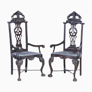 19th Century Portuguese Armchairs in Carved Chestnut Wood, Set of 2
