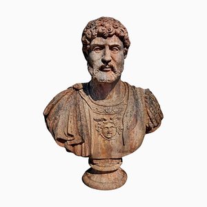 Buste Empire en Terre Cuite de l'Empereur Publio Elio Adriano, 20ème Siècle