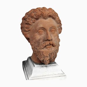 Cabeza de Marco Aurelio de principios del siglo XX en terracota patinada