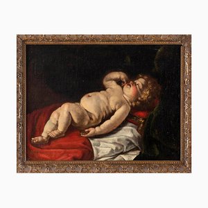 Luigi Miradori, Niño durmiente, siglo XVII, óleo sobre lienzo, Enmarcado