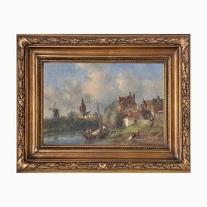 Artista escolar holandés, Artista, paisaje, del siglo XIX, óleo sobre lienzo, enmarcado