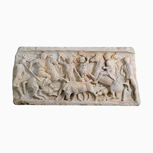 18th Century Marble High Relief Boar Hunt