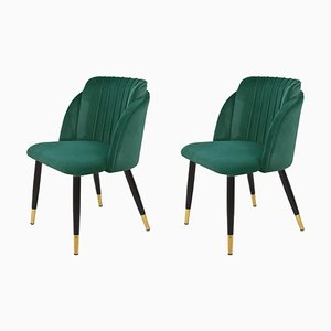 Spanish Chairs in Metal, Green Velvet Upholstery, Set of 2