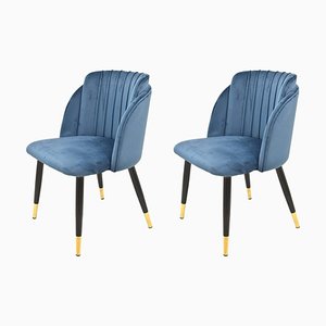 New Spanische Stühle, Metall, Blauer Samtbezug, 2er Set
