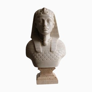 Sculpture Italienne 20ème Siècle Pharaon Egyptien Marbre de Carrare