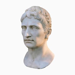 Testa dell'imperatore Augusto inizio XX in marmo bianco di Carrara