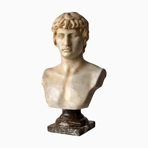 Bust of Antinous, White Carrara Marble, Early 20th Century