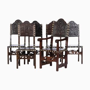 Antique Portuguese Chairs and Armchairs, 1850, Set of 5