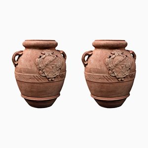 20th Century Tuscan Oil Jars with Ginori Coat of Arms Terracotta, Set of 2