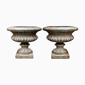 Large 20th Century Medici Terracotta Goblets from Impruneta Baccellato, Set of 2