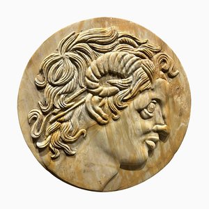 Late 19th Century Yellow Siena Marble Round of Alexander the Great Ammon