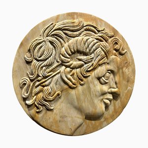 Marbre Jaune de Sienne Rond d'Alexandre le Grand Ammon Fin 19ème Siècle