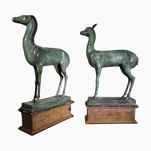 Petites Figurines Cerf Herculanum, 1950, Bronzes, Set de 2