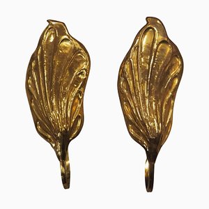 Mid-Century Modern Brass Leaf Wall Lamps, Set of 2