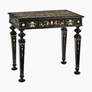 19th Century Italian Table in Ebonized Wood and Engraved Inlays