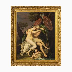 Ecole Française d'Artiste, Neptune et Amphitrite, 19ème Siècle, Huile sur Toile, Encadrée