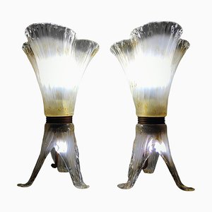 Lámparas de mesa de cristal de Murano, años 70. Juego de 2