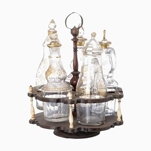 Cantina con ampolle in vetro, Portogallo, XVIII secolo, set di 6