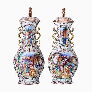 Barattoli con coperchio in porcellana cinese dell'India Company Qianlong Reig, set di 2