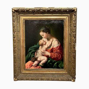 Artista di scuola italiana, Madonna col Bambino, fine XIX secolo, olio su tela, con cornice