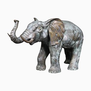 Grande Sculpture Italienne Éléphant en Bronze Patiné, 19ème Siècle