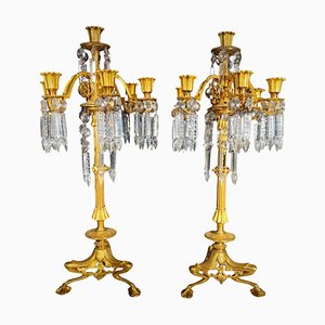 19th Century Bronze and Crystal Candelabra: Gilded Elegance and Wheel-Cut Crysta, 1880s