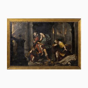 Federico Barocci d'après Willem Van Mieris, Enée s'enfuit de Burning Troy, huile sur toile, encadrée