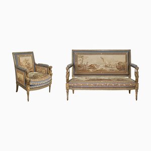 Napoleon III Sofa and Armchair, 1850, Set of 2