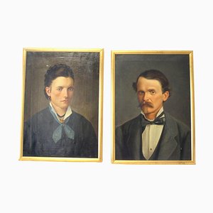 Italian Artist, Portraits, 1879, Oil Paintings, Framed, Set of 2