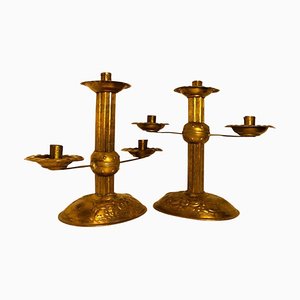 19th Century Gilded Copper Candleholders, 1880s