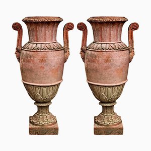Tuscan Empire Vases with Handles in Terracotta, 20th Centtury, Set of 2
