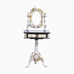 German Dressing Table in Ebonized Wood and Dresden Porcelain, 19th Century