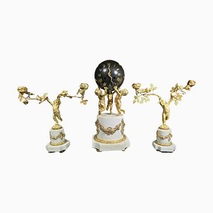 Französisches Garniture Uhrenset aus Vergoldeter Bronze, 1880er, 3 . Set