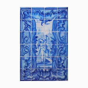 Panel de azulejos portugueses del siglo XVIII con decoración de Cupido. Juego de 24