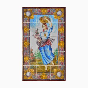 Panel de azulejos portugueses del siglo XIX con decoración primaveral. Juego de 15