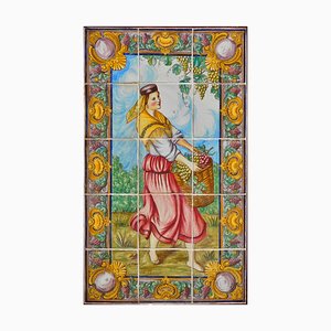 Panel de azulejos portugueses del siglo XIX con decoración de verano. Juego de 15