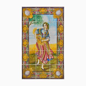 Panel de azulejos portugueses del siglo XIX con decoración otoñal. Juego de 15