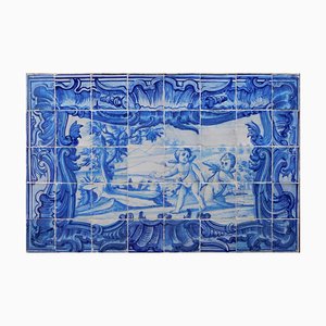 18th Century Portuguese Tiles Panel with Playing Angels Decor, Set of 40