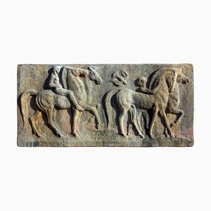 Bas Relief en Terre Cuite avec Motif Chevaux et Chevaliers Grecs, Fin du 19ème Siècle