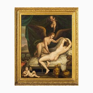 Artista di scuola francese, Venere e Cupido, XIX secolo, Olio su tela, Con cornice