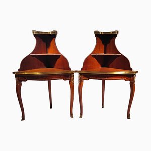 Corner Side Tables with Openwork Railing and Marble Top, 1880s, Set of 2